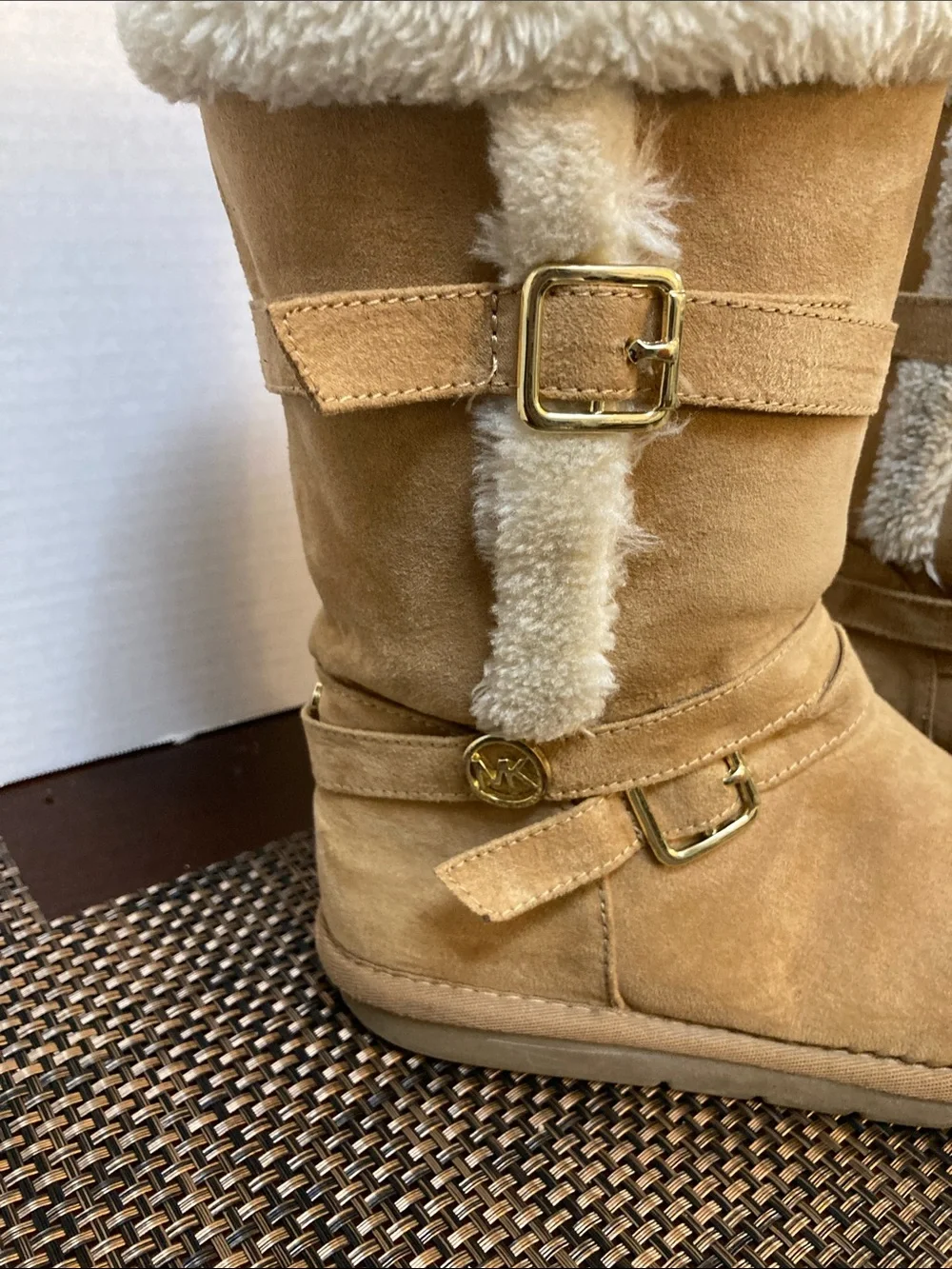 Michael Kors Shyla Tan Suede Shearling Lined Women's Boots - Cozy Winter Style,